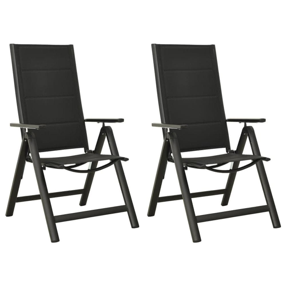 Vidaxl Skladacie záhradné stoličky 2 ks, textilén a hliník, čierne